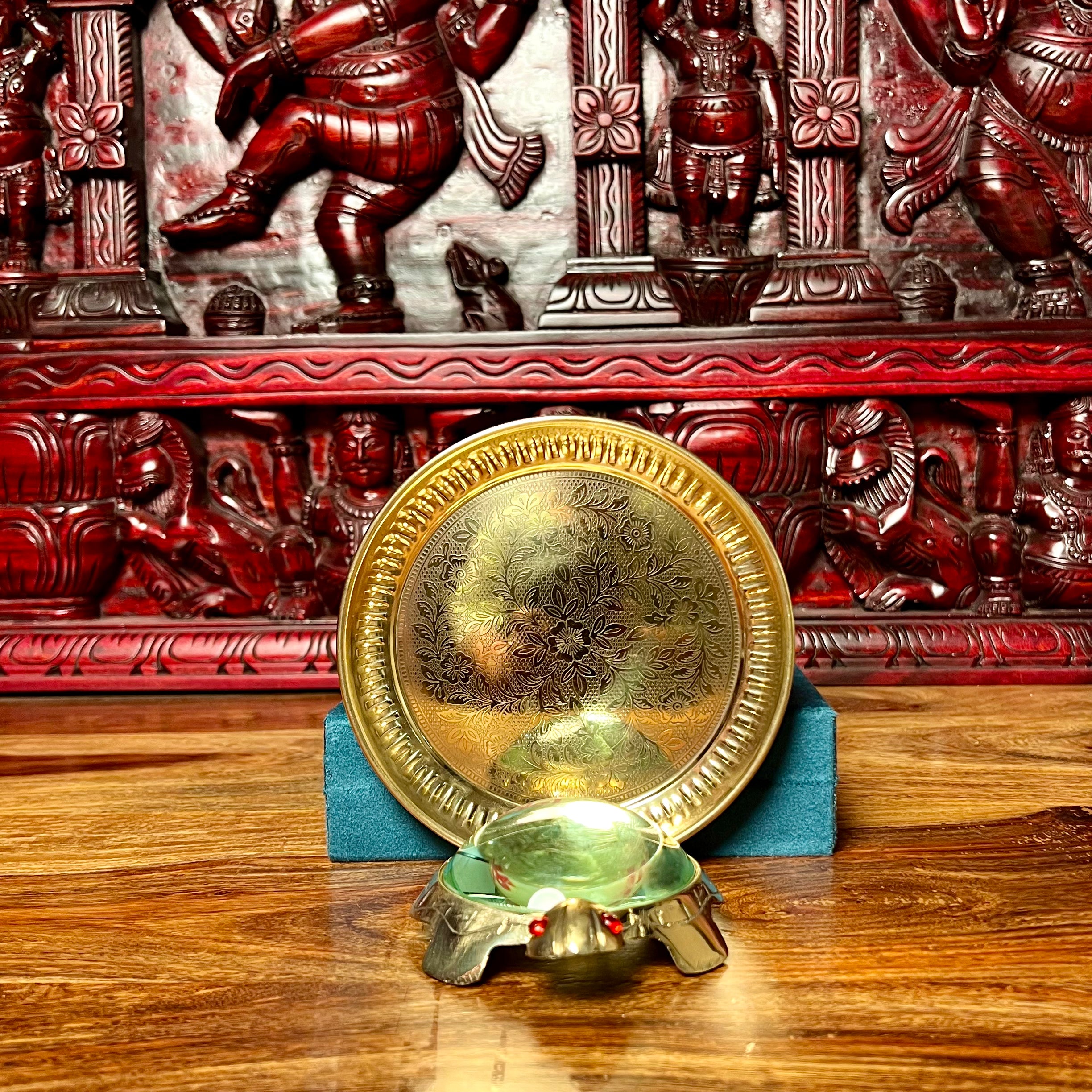 BRASS TORTOISE WITH PLATE SET