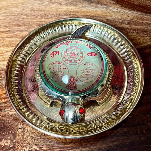 BRASS TORTOISE WITH PLATE SET