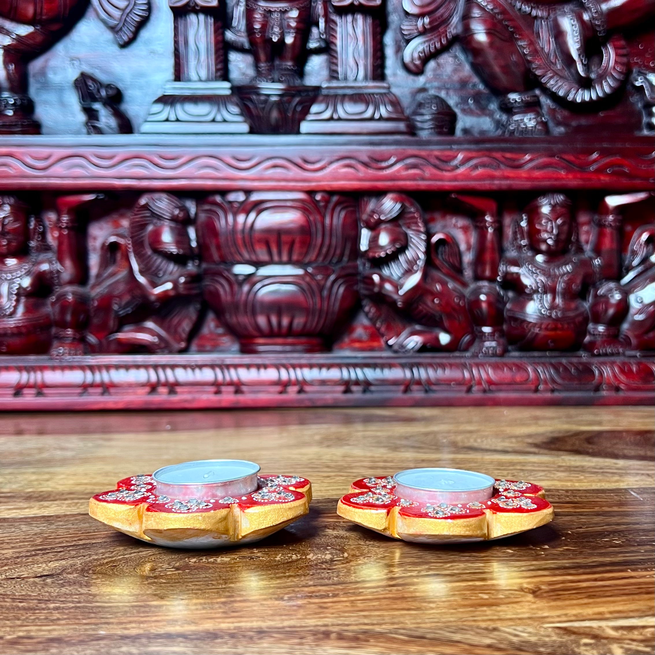 MARBLE FLOWER T-LIGHT SET OF 2