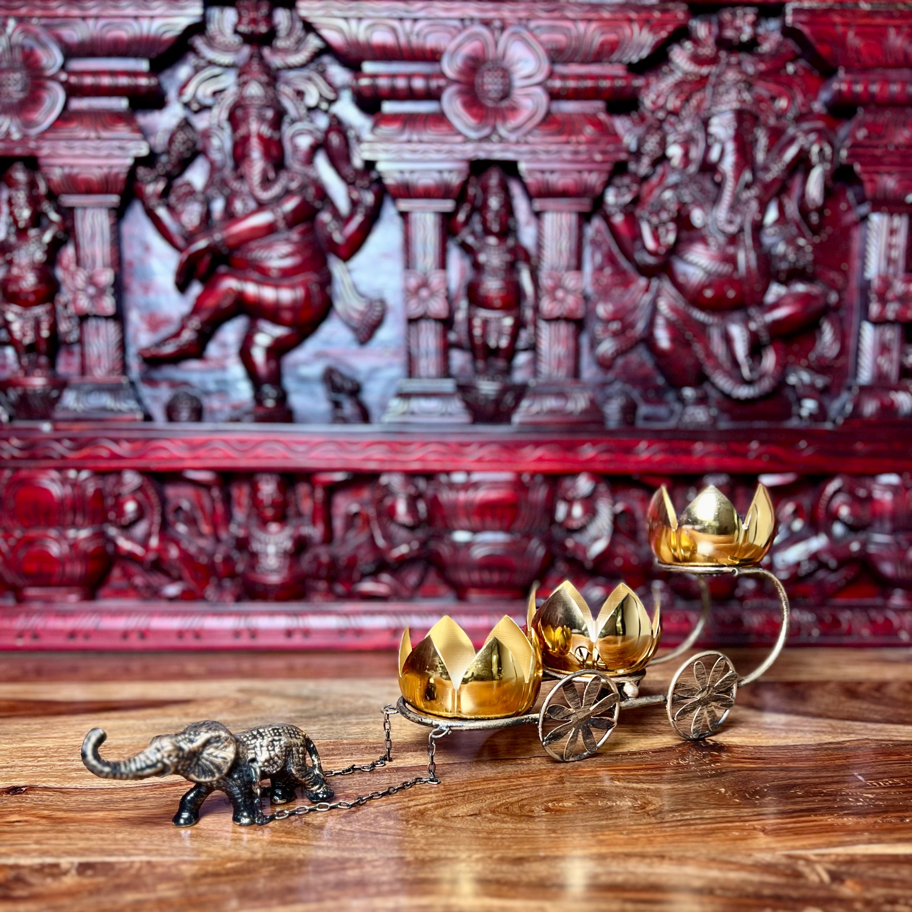 METAL ELEPHANT CART CANDLE STAND