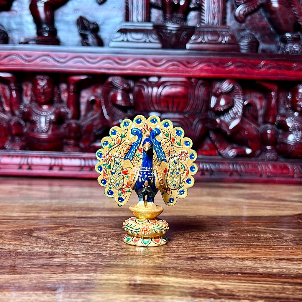 WOODEN HAND-PAINTED PEACOCK DANCING